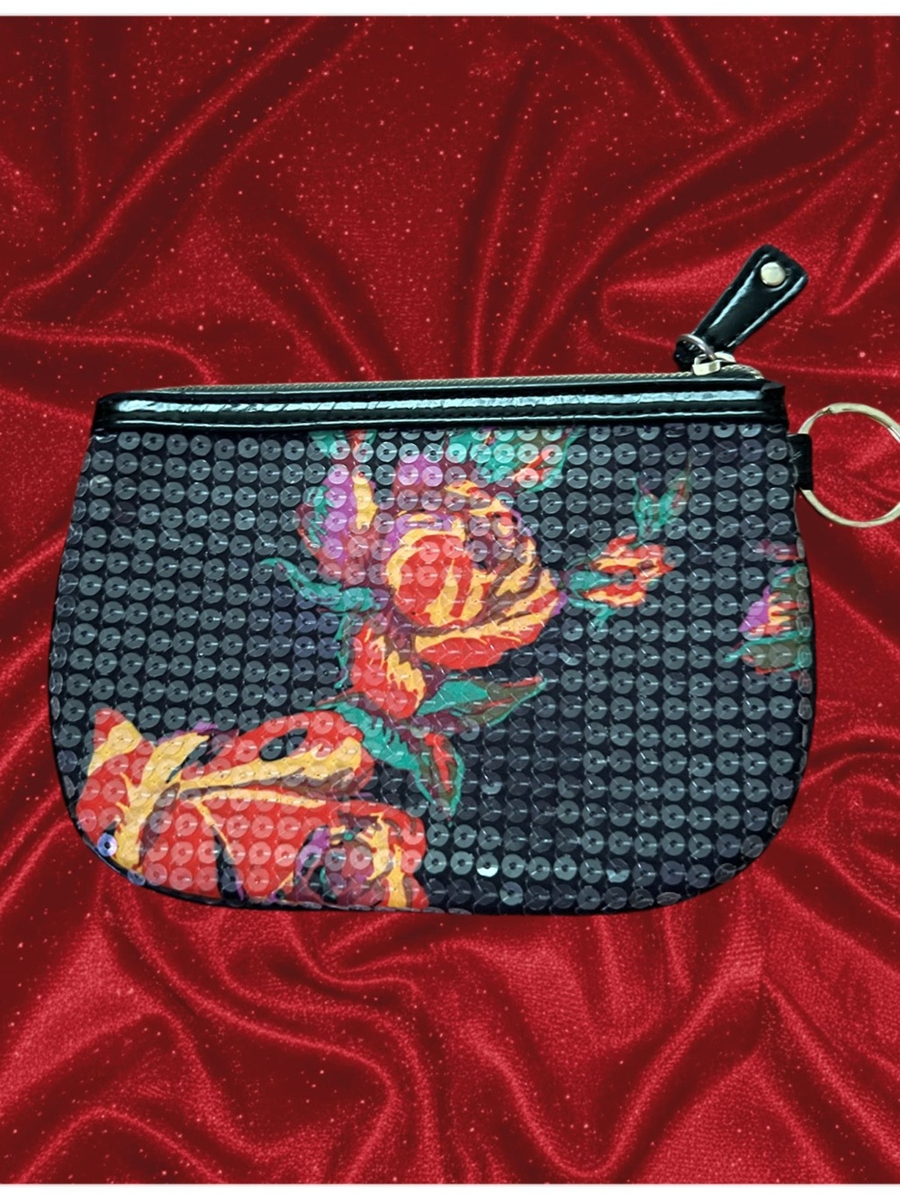 Betsey Johnson Black Sequin Floral with Key Ring - Picture 2 of 2